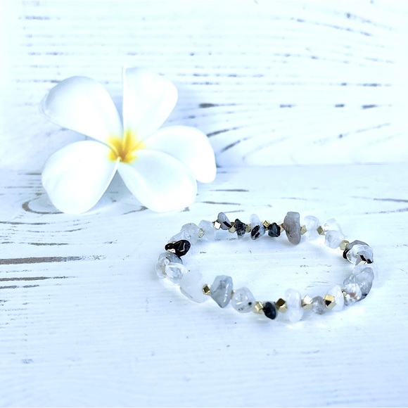Gemstone Stretch Bracelet - Tourmaline Quartz - Picture 3 of 3